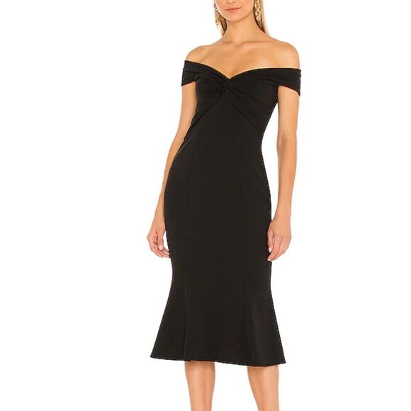 Katie May Total Flirt Off Shoulder Midi Dress in Black XS MSRP $225